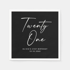 Twenty One 21st Birthday | Elegant Black Modern スタンダードカクテルナプキン