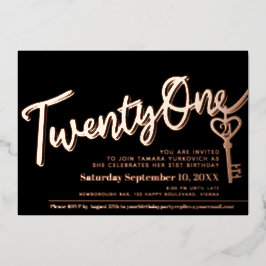 Twenty One 21th Birthday鍵黒金ゴールド写真 箔招待状