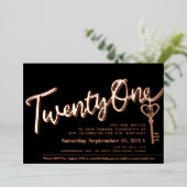 Twenty One 21th Birthday鍵黒金ゴールド写真 箔招待状 (立ち正面)