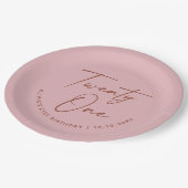 Twenty One Birthday | Dusty Rose Pink 21st Party ペーパープレート (アングル)