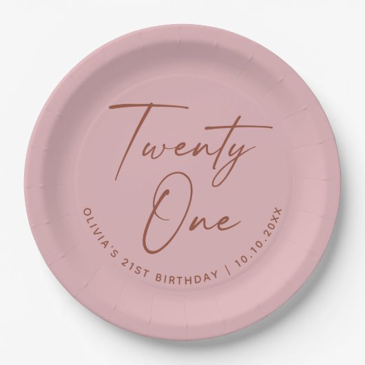 Twenty One Birthday | Dusty Rose Pink 21st Party ペーパープレート (正面)