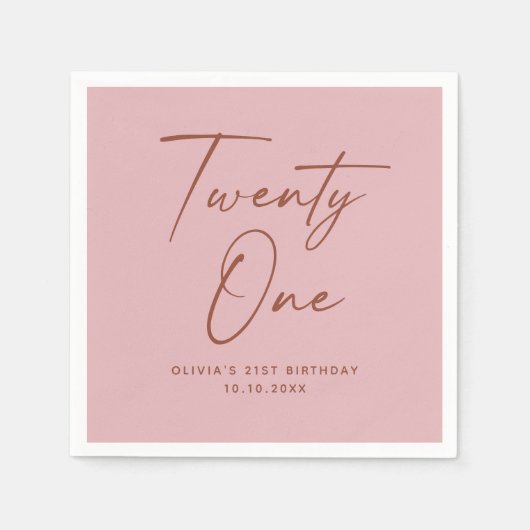 Twenty One Birthday | Dusty Rose Pink Elegant スタンダードカクテルナプキン (正面)