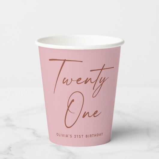 Twenty One Birthday. Dusty Rose Pink Minimal Party 紙コップ (裏面)