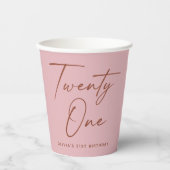 Twenty One Birthday. Dusty Rose Pink Minimal Party 紙コップ (正面)