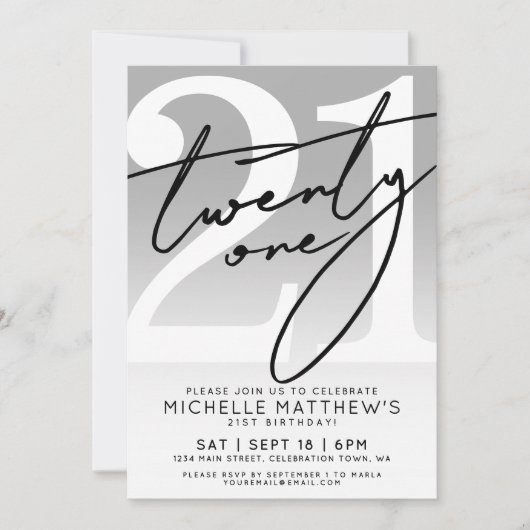 Twenty One Simple Script 21歳の誕生日 招待状 (正面)