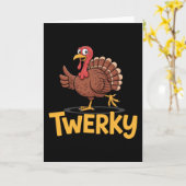 Twerky Funny Thanksgiving Dancing Turkey Pun  カード (黄色い花)