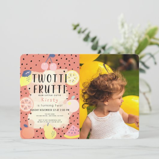 Twettiフルーツオレンジ写真2nd誕生日 招待状 (スタンド正面)