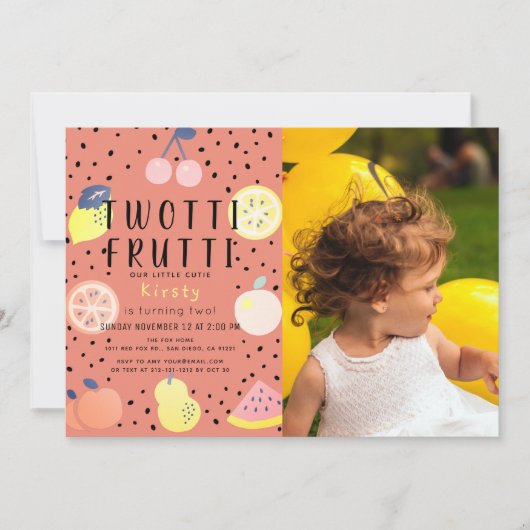 Twettiフルーツオレンジ写真2nd誕生日 招待状 (正面)