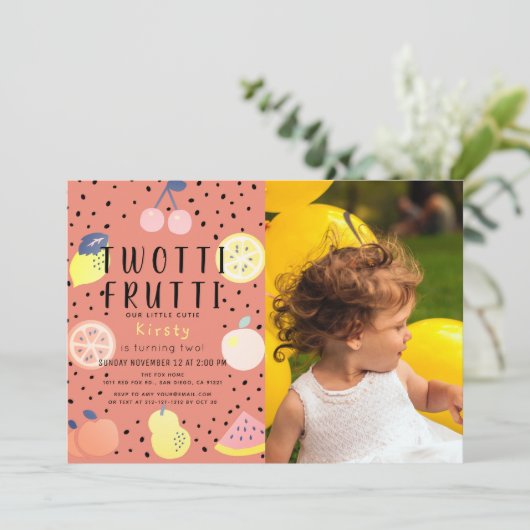 Twettiフルーツオレンジ写真2nd誕生日 招待状 (スタンド正面)