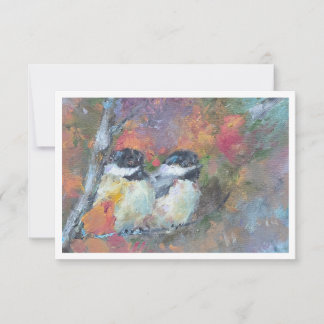 Twi Black-capped chickadee Oil Painting Note Card ノートカード