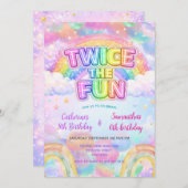 Twice the Fun Rainbow Sibling Birthday  招待状 (正面/裏面)