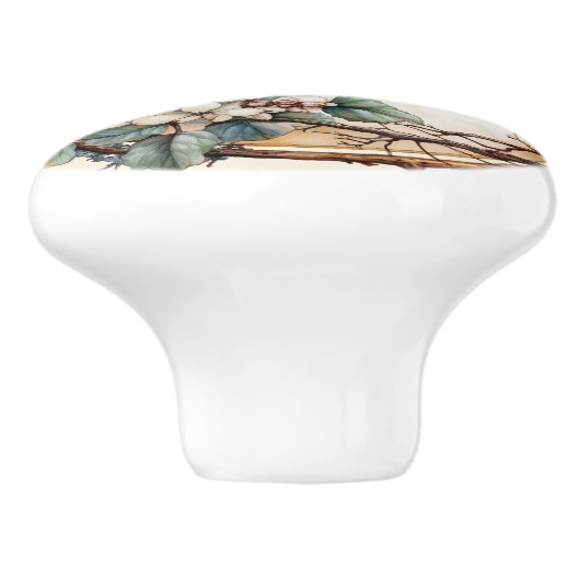 Twigリースかわいらしホワイトフラワーレッドベリー セラミックノブ (側面)