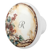 Twigリースかわいらしホワイトフラワーレッドベリー セラミックノブ (右)