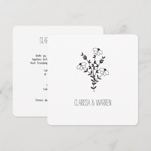 Twigs and Flowers In Black Modern & Minimalist 招待状 (正面/裏面)