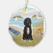 Twilight – ポルトガル語ウォーター・ドッグ#5 (bw) セラミックオーナメント (左)