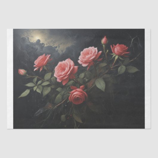 Twilight Bloom: Rose Branch Decoupage 薄葉紙 (正面)