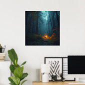 Twilight Campfire – Mystical Forest Art Print ポスター (ホームオフィス)