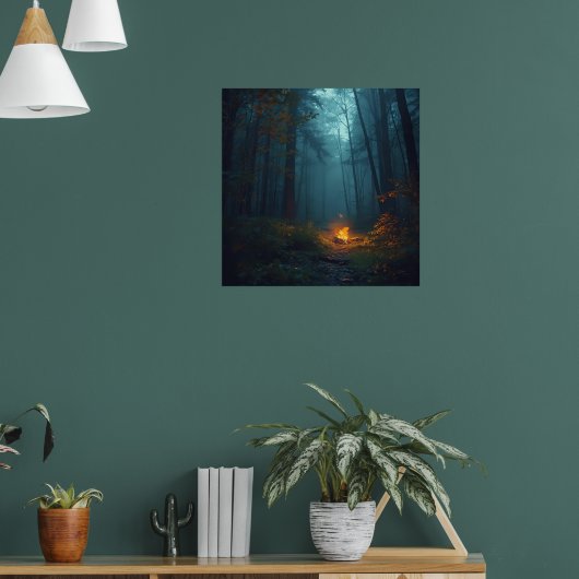 Twilight Campfire – Mystical Forest Art Print ポスター (リビング1)