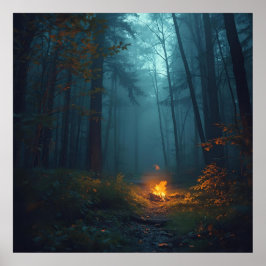 Twilight Campfire – Mystical Forest Art Print ポスター