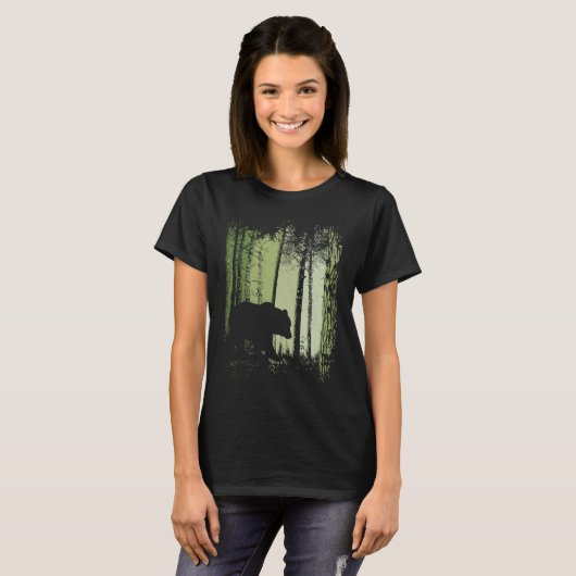 Twilight Forest Outdoor Romantic Grizzly Bear Silh Tシャツ (正面フル)