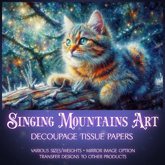 Twilight Forest Woodland Fantasy Cat Decoupage  薄葉紙