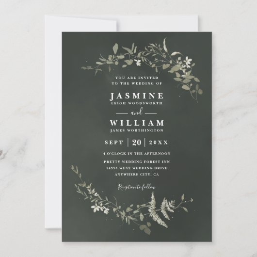 Twilight Greenery Rustic Elegant Modern Wedding 招待状 (正面)