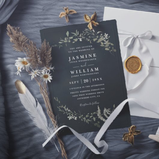 Twilight Greenery Rustic Elegant Modern Wedding 招待状