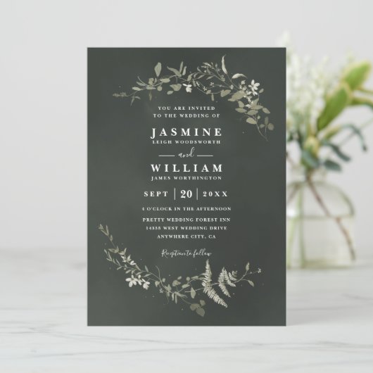 Twilight Greenery Rustic Elegant QR Code Wedding 招待状 (スタンド正面)