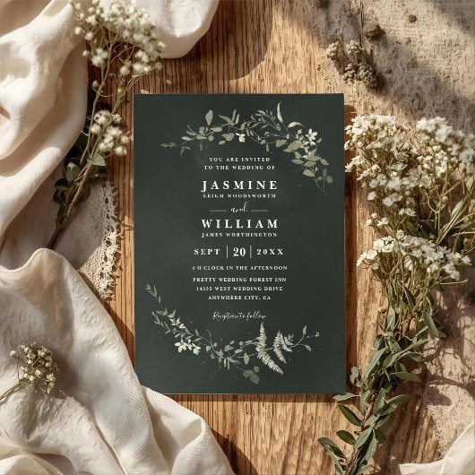 Twilight Greenery Rustic Elegant QR Code Wedding 招待状
