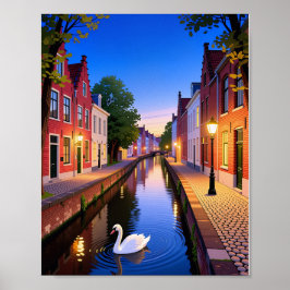 Twilight in Bruges Canals Poster ポスター