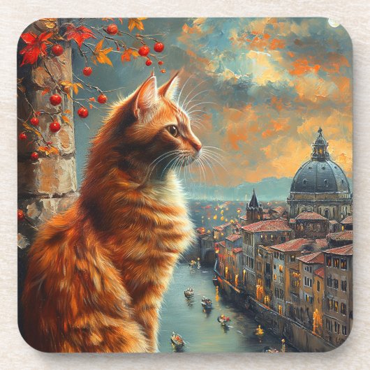 Twilight in Venice | Ginger Cat on a Canal コースター (正面)