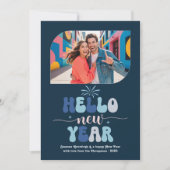 Twilight Ocean Hello New Year Blue Retro Photo シーズンカード (正面)