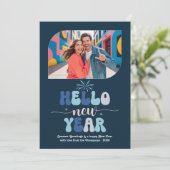 Twilight Ocean Hello New Year Blue Retro Photo シーズンカード (スタンド正面)