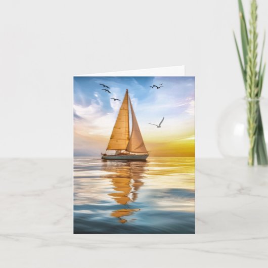 Twilight Sailboat and Seagulls Nautical ノートカード (正面)