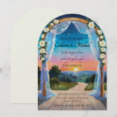 Twilight Sunset Wedding Arch Tropical Beach Summer 招待状 (正面/裏面)