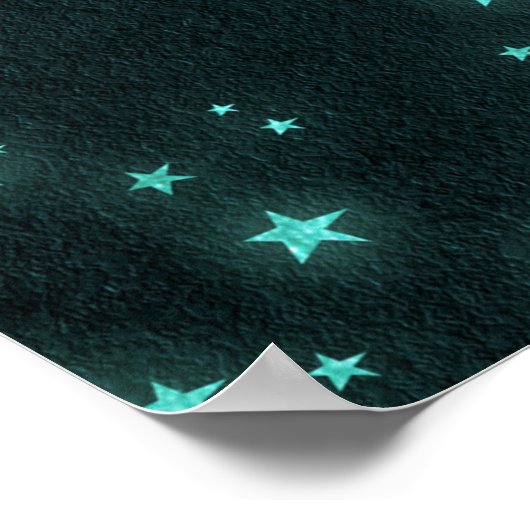 Twilight Teal | Deep Green Aqua Neon Glow Stars ポスター (角)