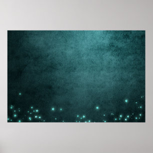 Twilight Teal Deep Green Aqua Neon Glow Stars ポスター