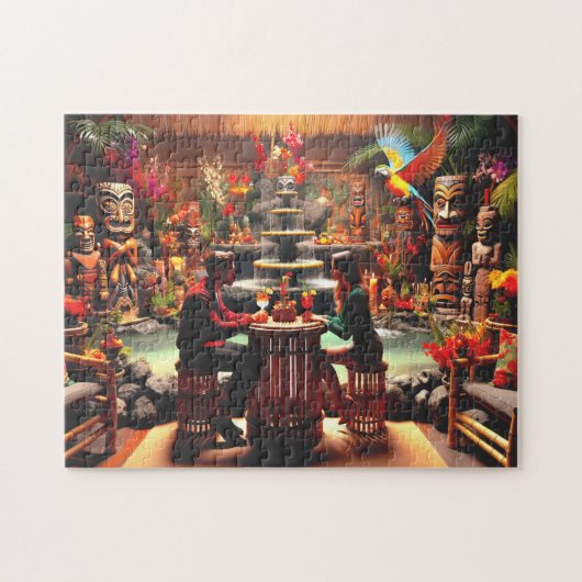 Twilight Tiki Bar Intimate Jungle Scene ジグソーパズル (横)
