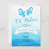 Twin baby boy watercolor babyshower 招待状 (正面)