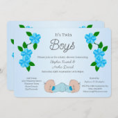 Twin Baby Boys Baby Shower 招待状 (正面/裏面)