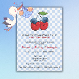 Twin Baby Boys Baby Shower Flat Card 招待状