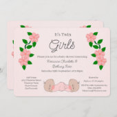 Twin Baby Girls Baby Shower 招待状 (正面/裏面)