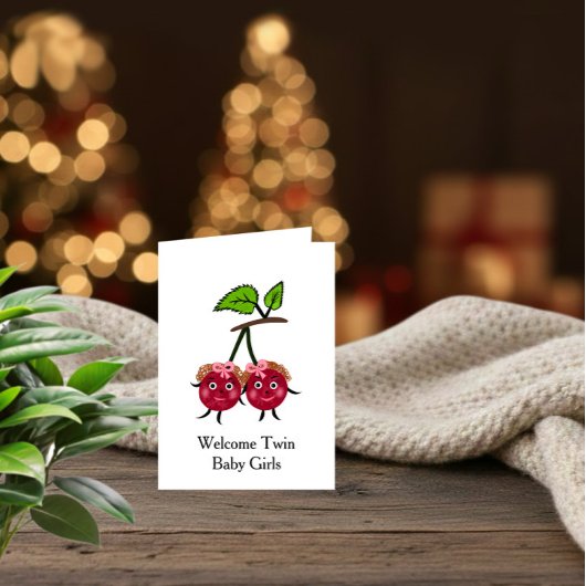 Twin Baby Girls Welcome Card – Sweet Cherry Twins シーズンカード