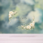 Twin Baby Shower Invitation Botanical Greenery Flo アクリルサイン (ニュートラル)