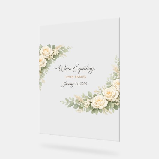 Twin Baby Shower Invitation Botanical Greenery Flo アクリルサイン (傾斜)