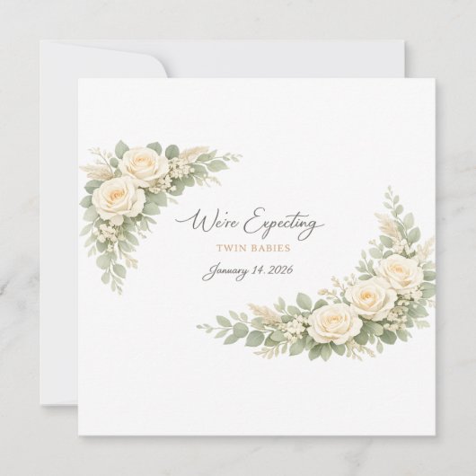 Twin Baby Shower Invitation Botanical Greenery Flo 招待状 (正面)