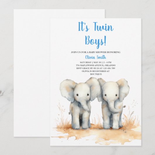 Twin Baby Shower Invitation – Double the Joy Baby  招待状 (正面/裏面)