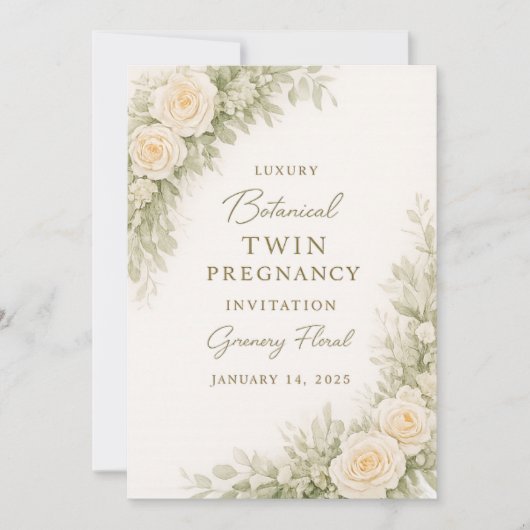 Twin Baby Shower Invitation – Elegant Botanical Fl 招待状 (正面)