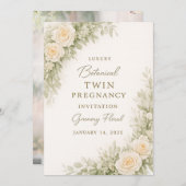 Twin Baby Shower Invitation – Elegant Botanical Fl 招待状 (正面/裏面)