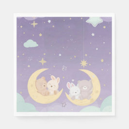 Twin Baby Shower Napkins Sleeping Animals Moon スタンダードランチョンナプキン